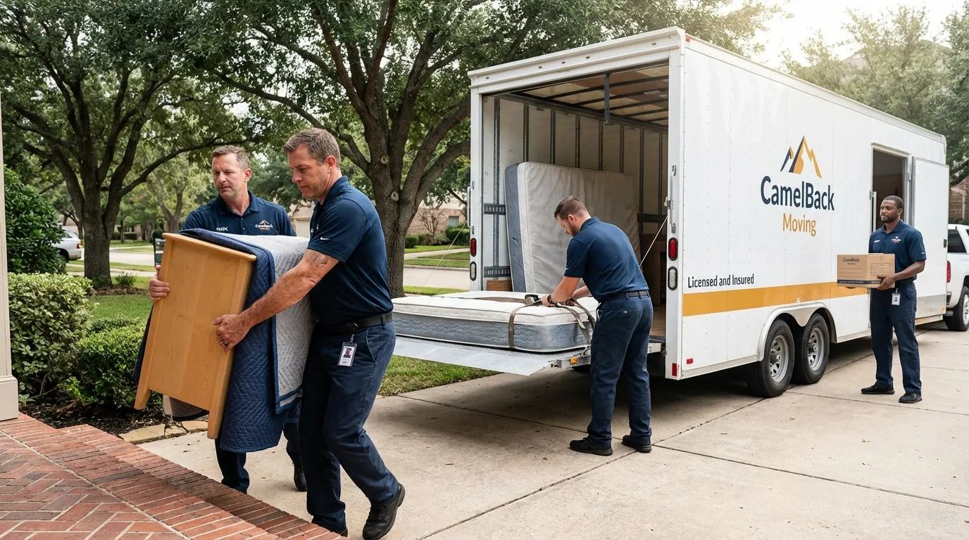 Crew loading residential truck for cross-state move from Fairmont, NC